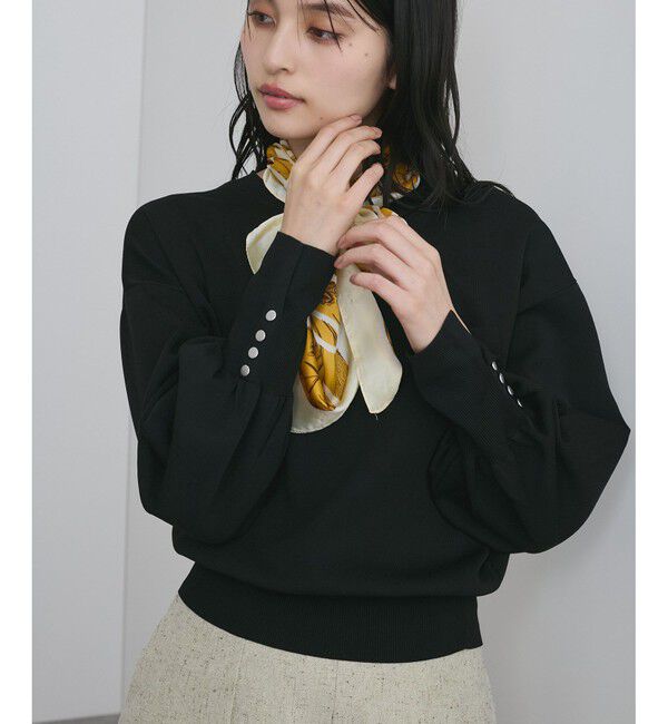 VIS「【洗える/アンチピリング】シルバー釦アクセントスリーブクルーネックニット」|ニット・セーター|