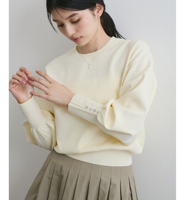 VIS「【洗える/アンチピリング】シルバー釦アクセントスリーブクルーネックニット」|ニット・セーター|