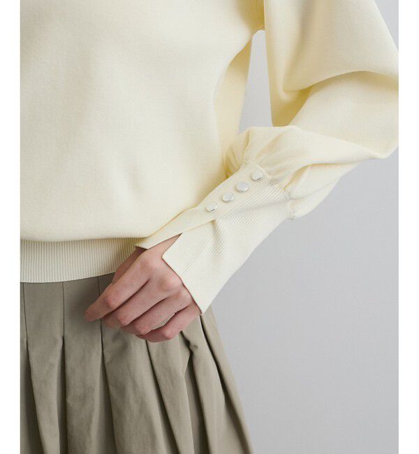 VIS「【洗える/アンチピリング】シルバー釦アクセントスリーブクルーネックニット」|ニット・セーター|