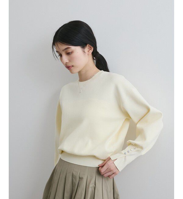 VIS「【洗える/アンチピリング】シルバー釦アクセントスリーブクルーネックニット」|ニット・セーター|