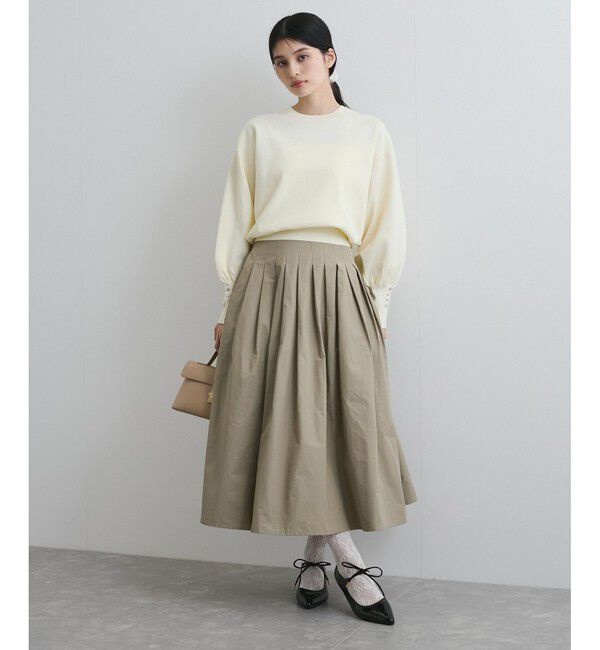 VIS「【洗える/アンチピリング】シルバー釦アクセントスリーブクルーネックニット」|ニット・セーター|