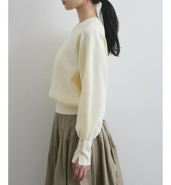 VIS「【洗える/アンチピリング】シルバー釦アクセントスリーブクルーネックニット」|ニット・セーター|