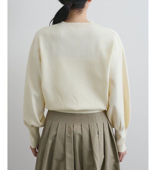 VIS「【洗える/アンチピリング】シルバー釦アクセントスリーブクルーネックニット」|ニット・セーター|