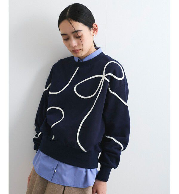VIS「【洗える】ハート＆リボンコード刺繍スウェット」|スウェット・ジャージ|