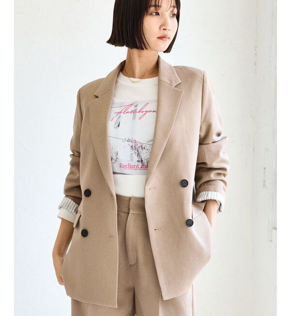 VIS「【美easy】ウーリッシュダブルブレストテーラードジャケット【セットアップ対応/洗える】」|テーラードジャケット|