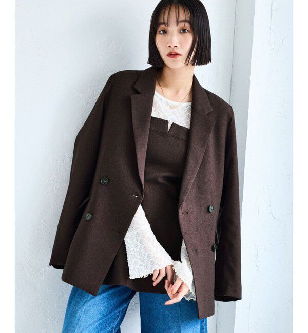 VIS「【美easy】ウーリッシュダブルブレストテーラードジャケット【セットアップ対応/洗える】」|テーラードジャケット|