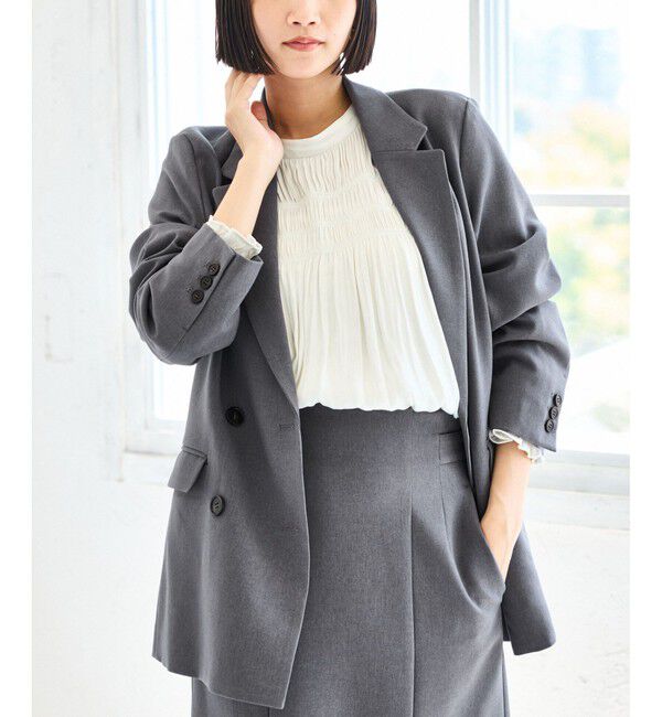 VIS「【美easy】ウーリッシュダブルブレストテーラードジャケット【セットアップ対応/洗える】」|テーラードジャケット|グレー(07)