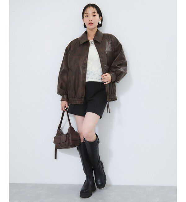 VIS「合皮＆スエードライクジップアップブルゾン」|ブルゾン・スタジャン|