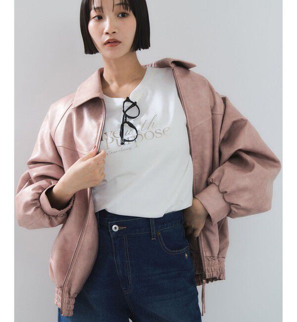 VIS「合皮＆スエードライクジップアップブルゾン」|ブルゾン・スタジャン|