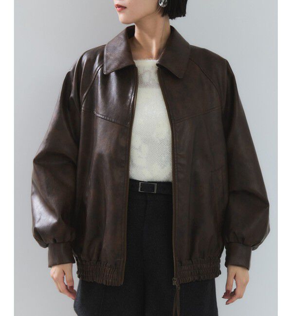 VIS「合皮＆スエードライクジップアップブルゾン」|ブルゾン・スタジャン|
