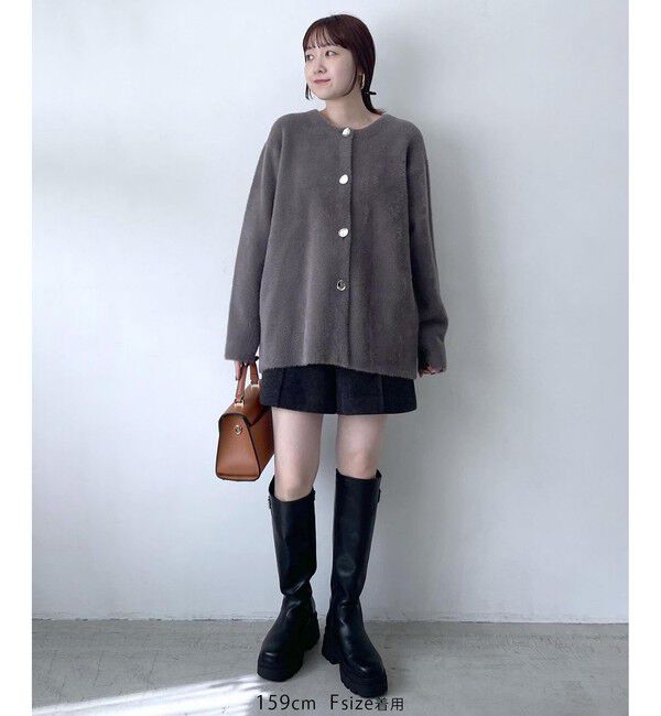 VIS「接結メタルボタンミニフェザーニットコート」|ノーカラージャケット|