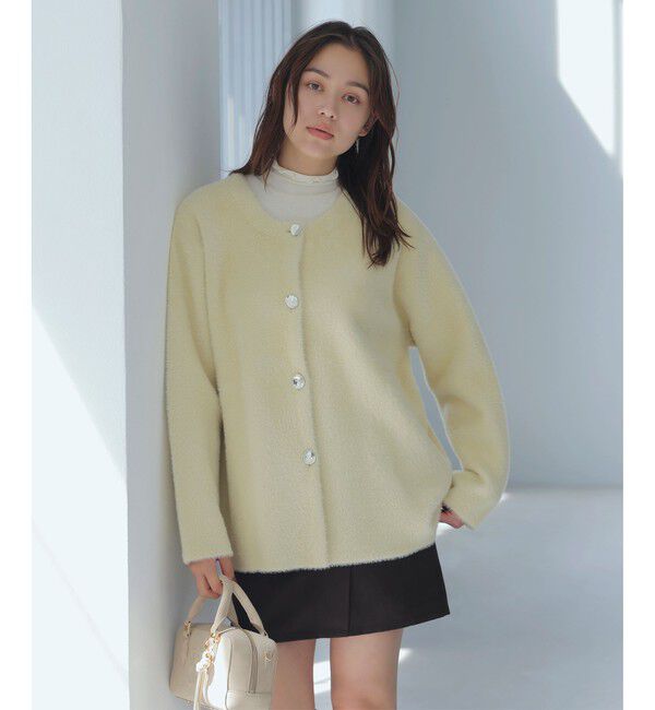 VIS「接結メタルボタンミニフェザーニットコート」|ノーカラージャケット|