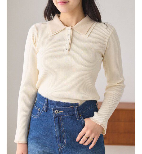 VIS「ダブルカラーポロニットトップス」|ニット・セーター|