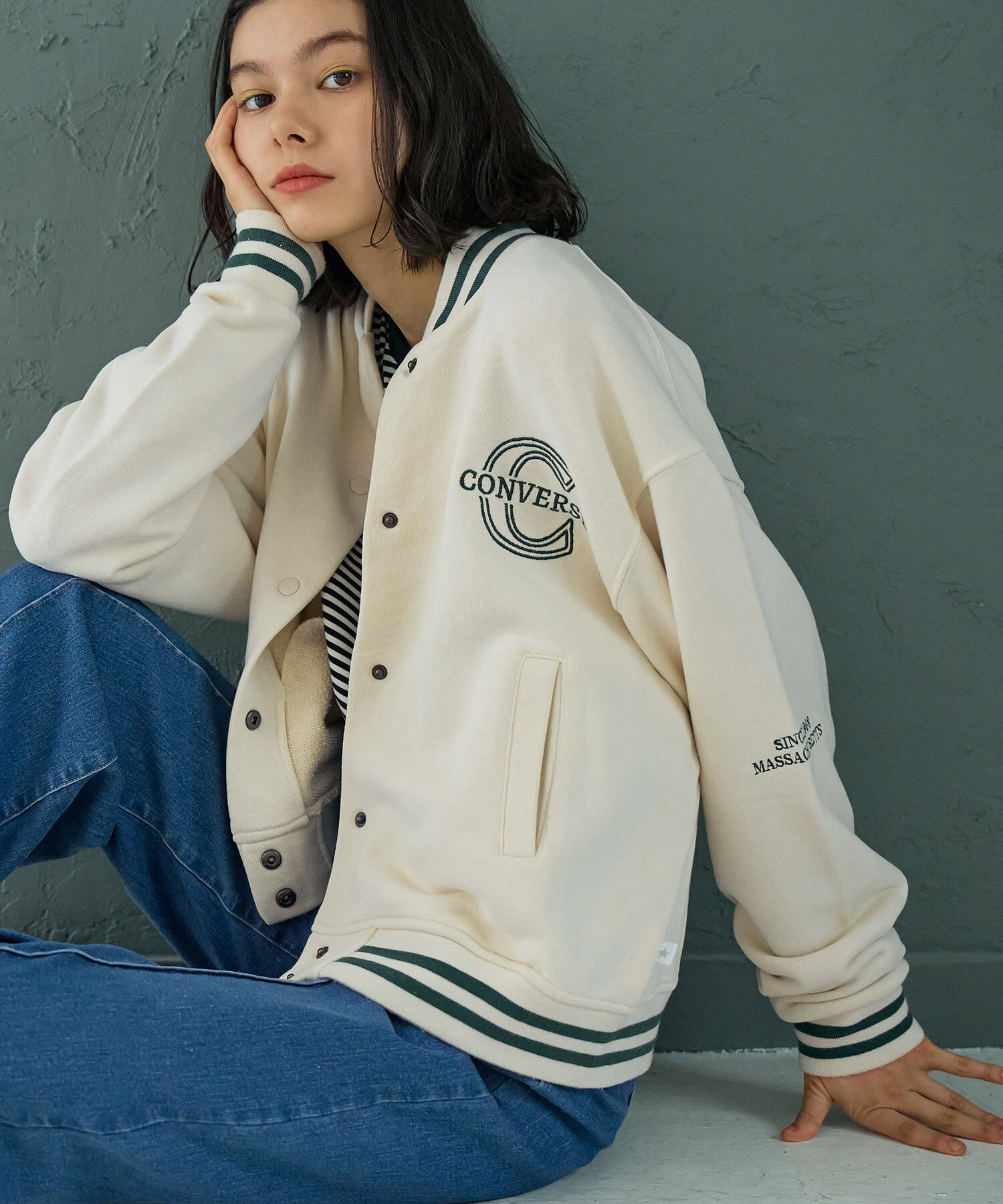 ROPE' PICNIC R「【CONVERSE/コンバース】裏毛リブラインスタジャン」|ブルゾン・スタジャン|