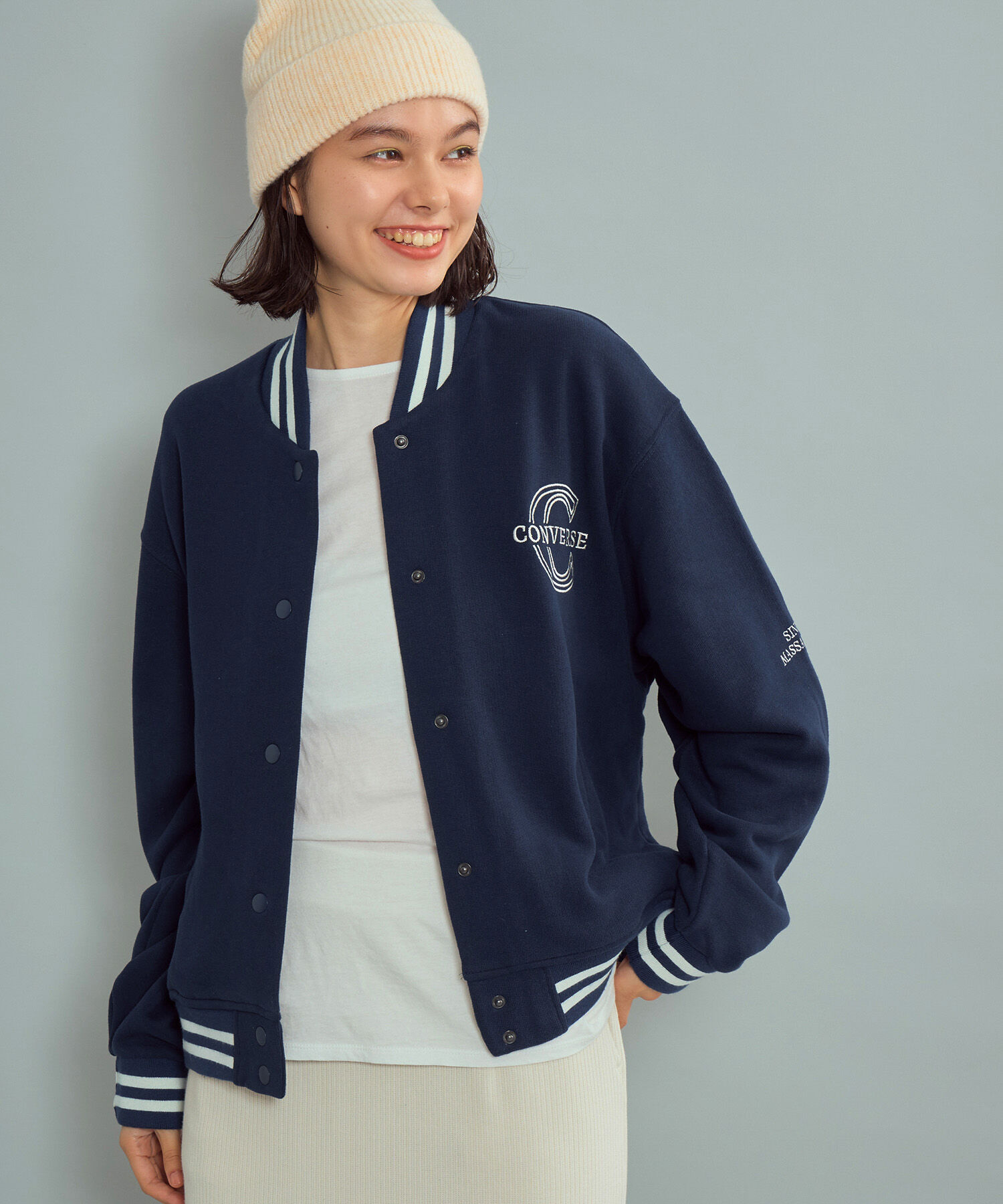 ROPE' PICNIC R「【CONVERSE/コンバース】裏毛リブラインスタジャン」|ブルゾン・スタジャン|