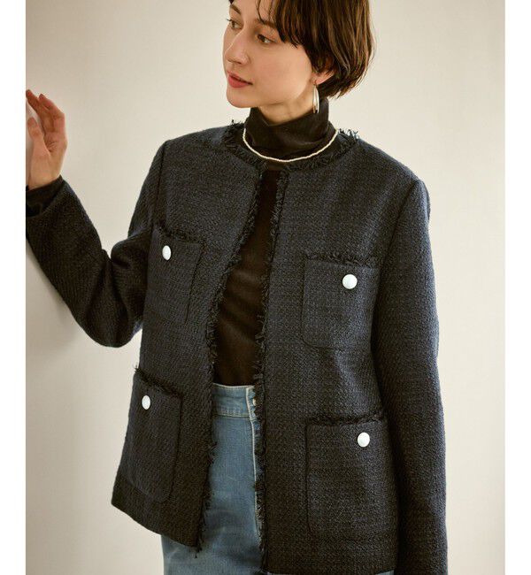 Rope&rsquo;Picnic「セレモニー・通勤対応/ツイードジャケット/リンクコーデ」|ノーカラージャケット|