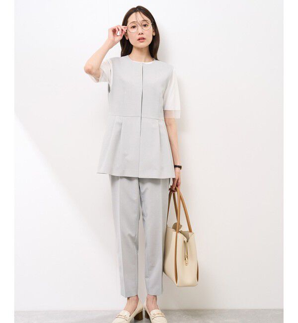 Rope&rsquo;Picnic「【UV対応】【リネンライク・シリーズ】ペプラムジレベスト/通勤・セットアップ対応」|ベスト・ジレ|
