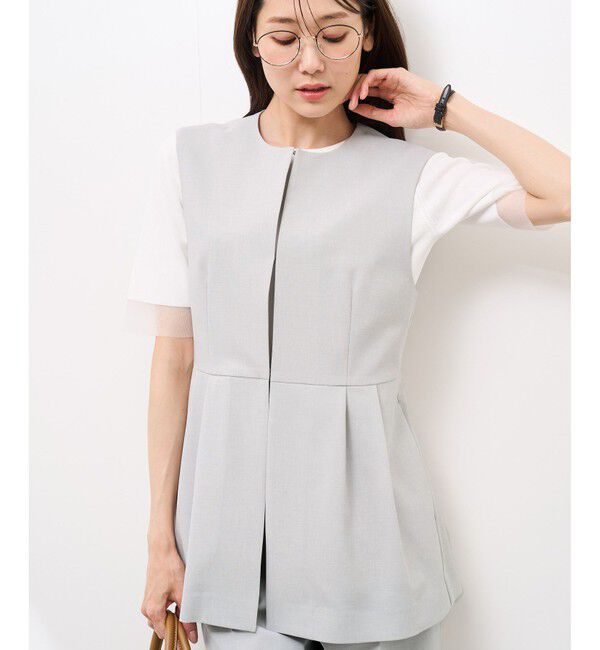 Rope&rsquo;Picnic「【UV対応】【リネンライク・シリーズ】ペプラムジレベスト/通勤・セットアップ対応」|ベスト・ジレ|