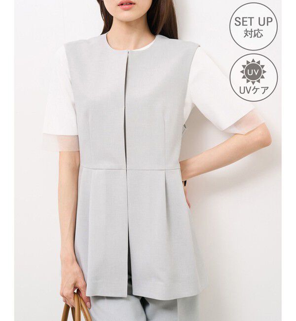 Rope&rsquo;Picnic「【UV対応】【リネンライク・シリーズ】ペプラムジレベスト/通勤・セットアップ対応」|ベスト・ジレ|グレーサブ(09)