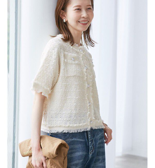 Rope&rsquo;Picnic「【サマー・ツイード】ハーフスリーブカーディガン」|カーディガン|