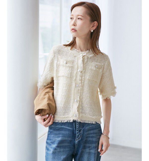 Rope&rsquo;Picnic「【サマー・ツイード】ハーフスリーブカーディガン」|カーディガン|