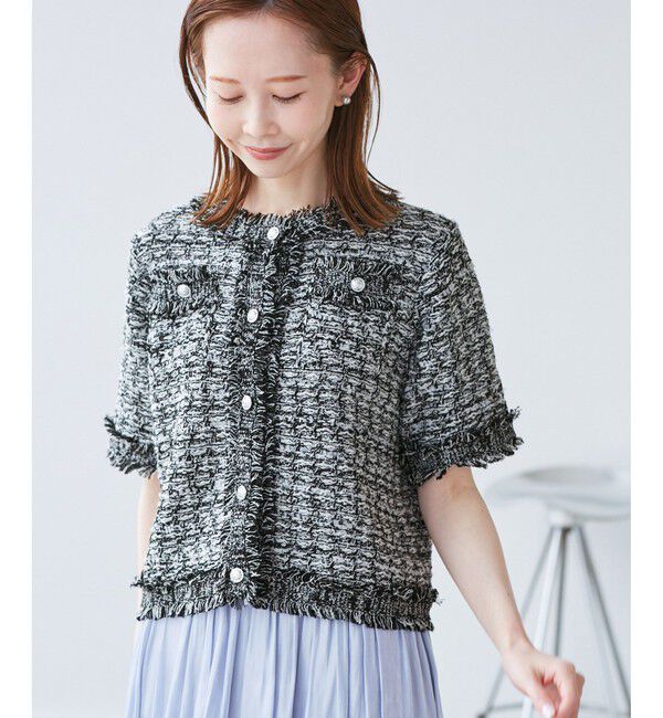Rope&rsquo;Picnic「【サマー・ツイード】ハーフスリーブカーディガン」|カーディガン|