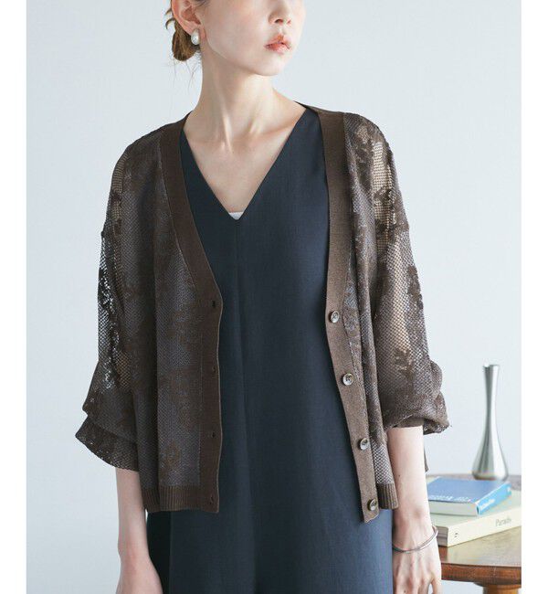 Rope&rsquo;Picnic「透かし編み花柄Vネックカーディガン」|カーディガン|