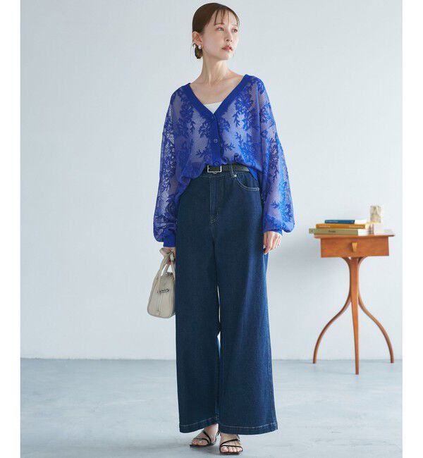 Rope&rsquo;Picnic「透かし編み花柄Vネックカーディガン」|カーディガン|