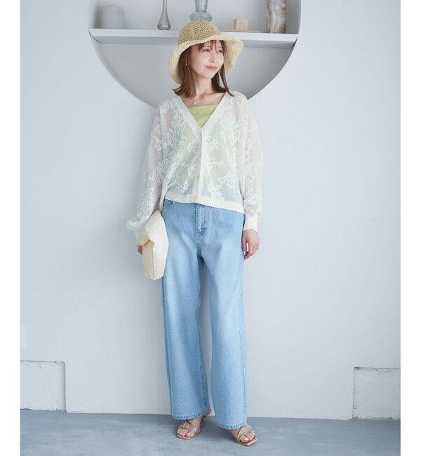Rope&rsquo;Picnic「透かし編み花柄Vネックカーディガン」|カーディガン|