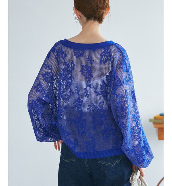 Rope&rsquo;Picnic「透かし編み花柄Vネックカーディガン」|カーディガン|