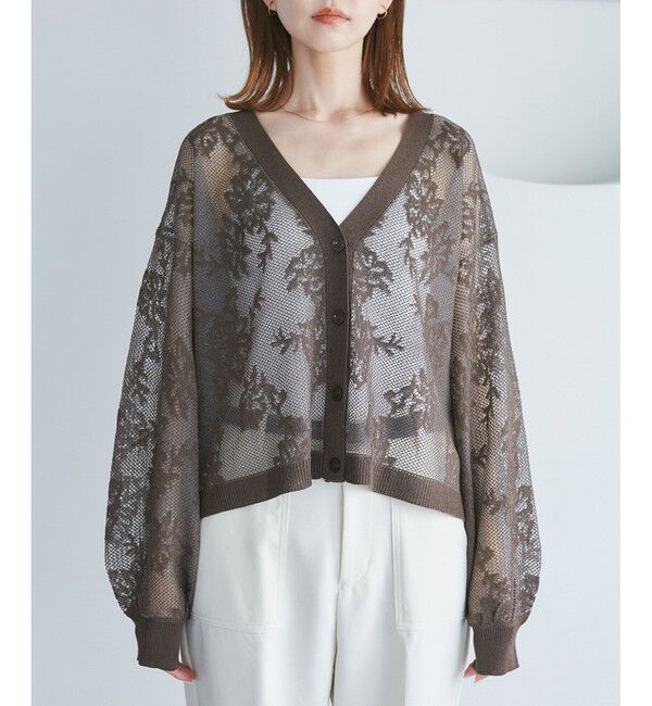 Rope&rsquo;Picnic「透かし編み花柄Vネックカーディガン」|カーディガン|
