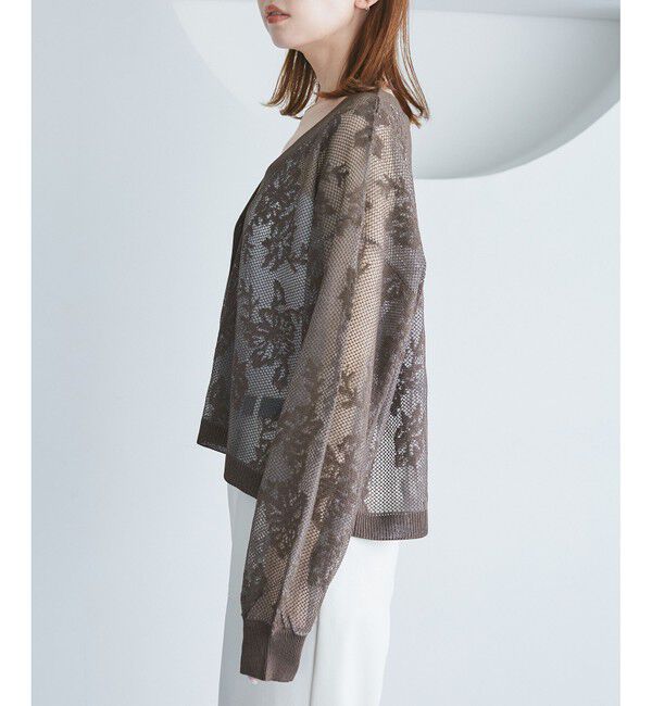 Rope&rsquo;Picnic「透かし編み花柄Vネックカーディガン」|カーディガン|