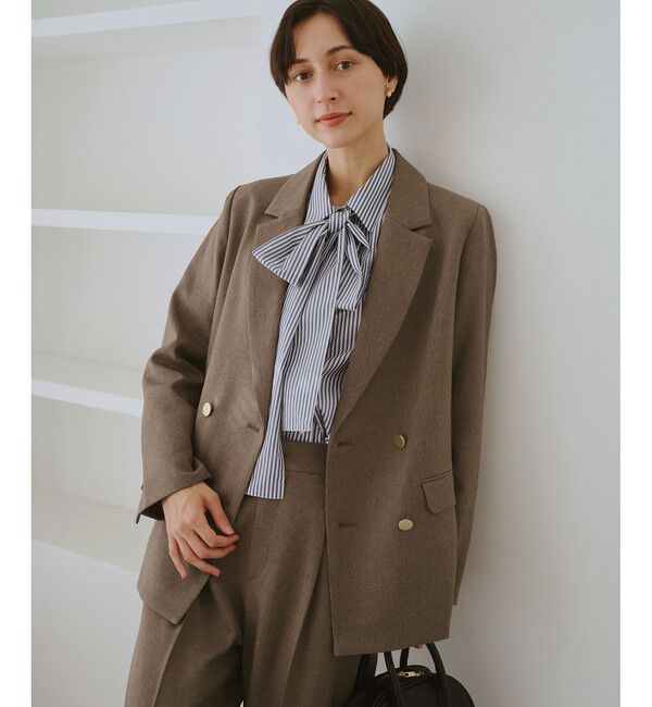 Rope&rsquo;Picnic「【WEB限定・ミドル丈】レディハンサムシリーズ ウールライク金ボタンジャケット(半裏地)/通勤対応」|テーラードジャケット|