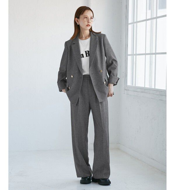 Rope&rsquo;Picnic「【WEB限定・ミドル丈】レディハンサムシリーズ ウールライク金ボタンジャケット(半裏地)/通勤対応」|テーラードジャケット|