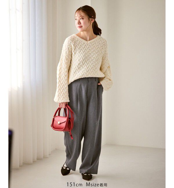 Rope&rsquo;Picnic「【低身長・小柄さんサイズ】レディハンサムシリーズ ウールライクウエストタックセミワイドパンツ」|スラックス|