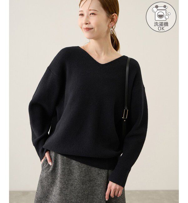 Rope&rsquo;Picnic「【新色追加】スフレニットシリーズ Vネックニットプルオーバー/イージーケア・リンクコーデ」|ニット・セーター|ブラック(01)