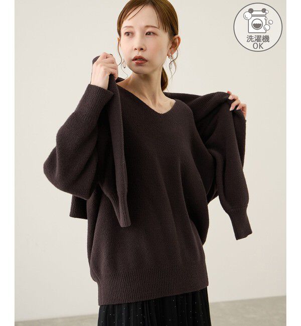 Rope&rsquo;Picnic「【新色追加】スフレニットシリーズ Vネックニットプルオーバー/イージーケア・リンクコーデ」|ニット・セーター|ブラウン(20)