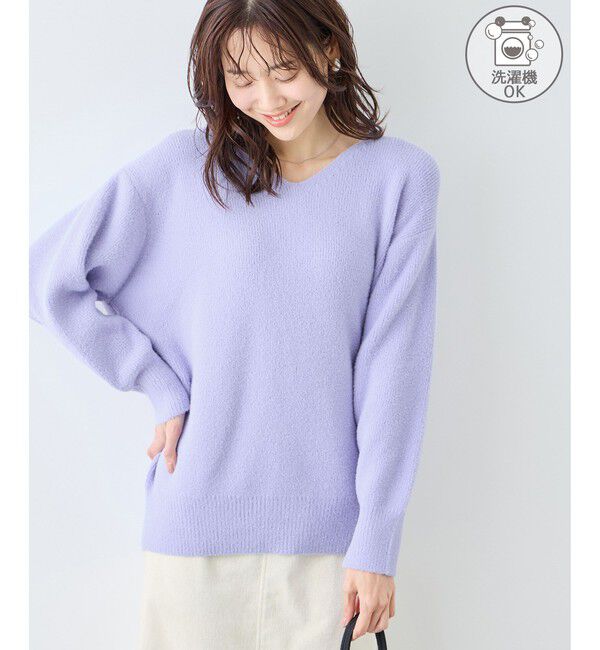Rope&rsquo;Picnic「【新色追加】スフレニットシリーズ Vネックニットプルオーバー/イージーケア・リンクコーデ」|ニット・セーター|ラベンダー(52)