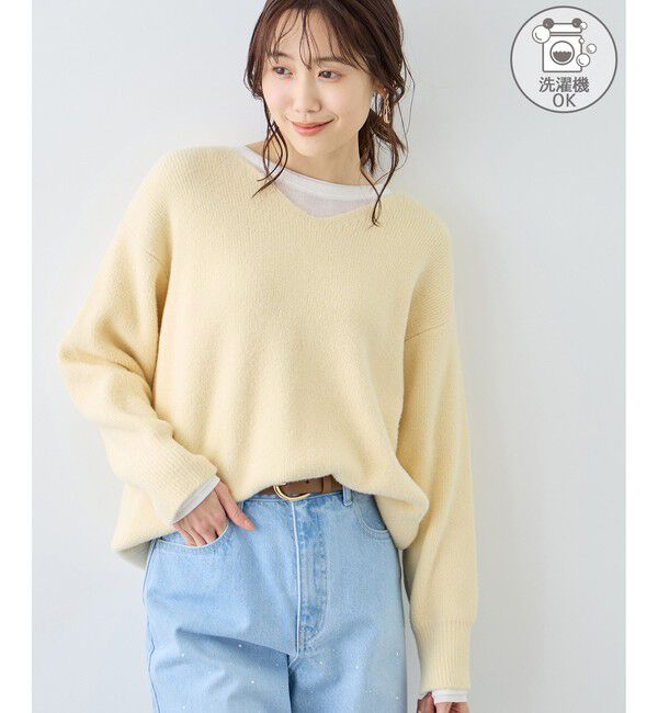 Rope&rsquo;Picnic「【新色追加】スフレニットシリーズ Vネックニットプルオーバー/イージーケア・リンクコーデ」|ニット・セーター|クリーム(83)