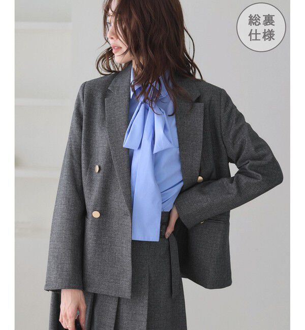 Rope&rsquo;Picnic「レディハンサムシリーズ ウールライク金ボタンジャケット(総裏地)/セットアップ対応」|テーラードジャケット|ライトグレー(08)