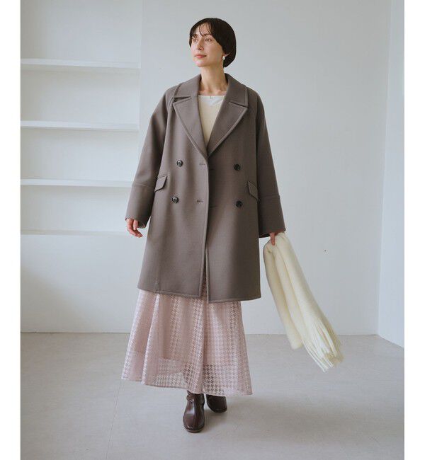 Rope&rsquo;Picnic「ジャージメルトン無地＆チェックオーバーPコート/一部WEB限定カラー・リンクコーデ」|ピーコート|