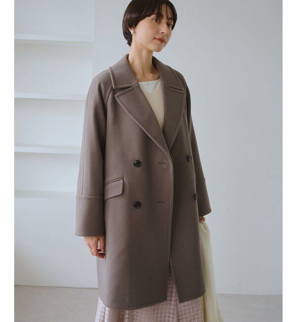 Rope&rsquo;Picnic「ジャージメルトン無地＆チェックオーバーPコート/一部WEB限定カラー・リンクコーデ」|ピーコート|