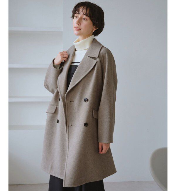 Rope&rsquo;Picnic「ジャージメルトン無地＆チェックオーバーPコート/一部WEB限定カラー・リンクコーデ」|ピーコート|