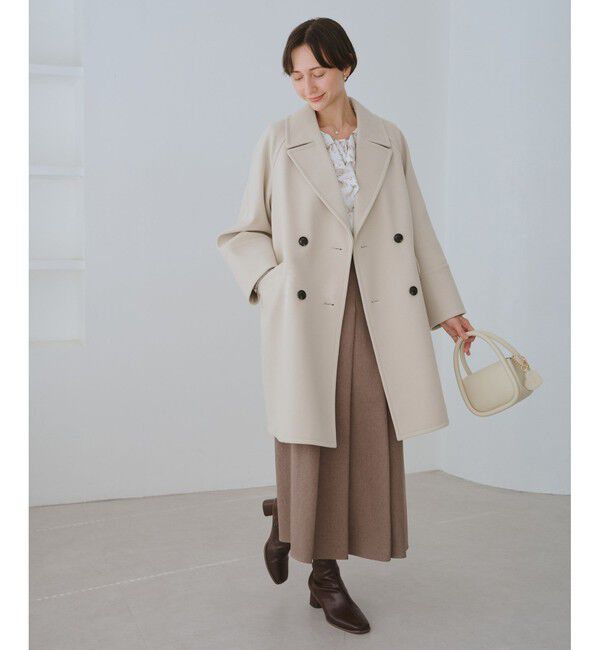 Rope&rsquo;Picnic「ジャージメルトン無地＆チェックオーバーPコート/一部WEB限定カラー・リンクコーデ」|ピーコート|