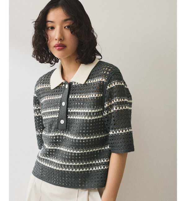 ADAM ET ROPE'「【WEB限定】クロシェニットポロ」|ニット・セーター|