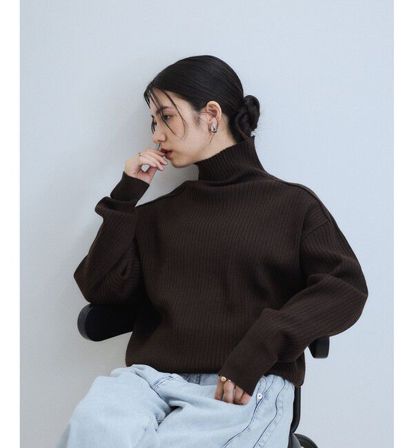 ADAM ET ROPE'「【WEB限定】・【定番人気】WOOL混リブタートルニット」|ニット・セーター|ブラウン(20)