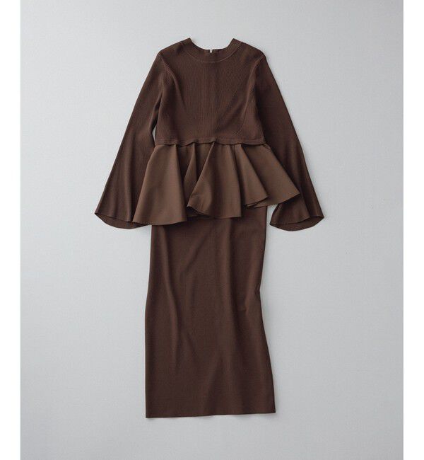 ADAM ET ROPE'「【サステナブル】ペプラムコンビニットワンピース/オケージョン対応」|ワンピース|