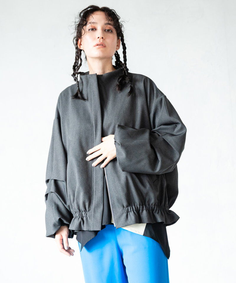  「タックスリーブギャザーブルゾン」|ノーカラーコート|