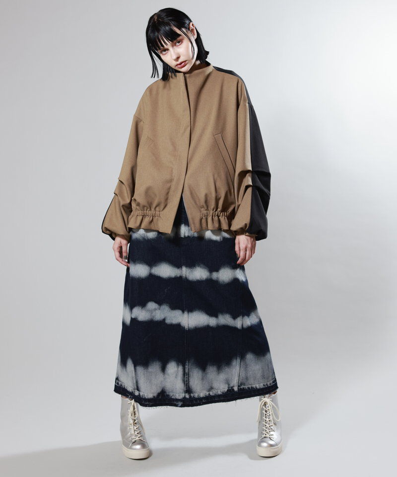  「タックスリーブギャザーブルゾン」|ノーカラーコート|