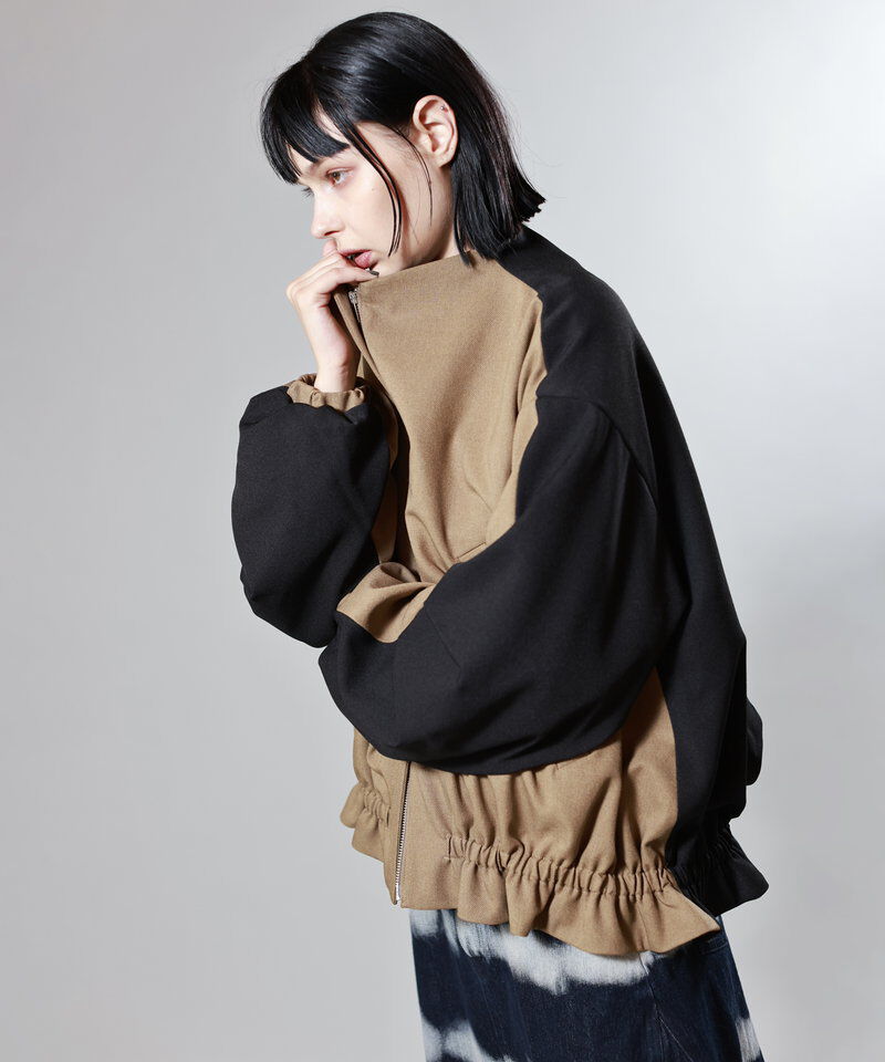  「タックスリーブギャザーブルゾン」|ノーカラーコート|